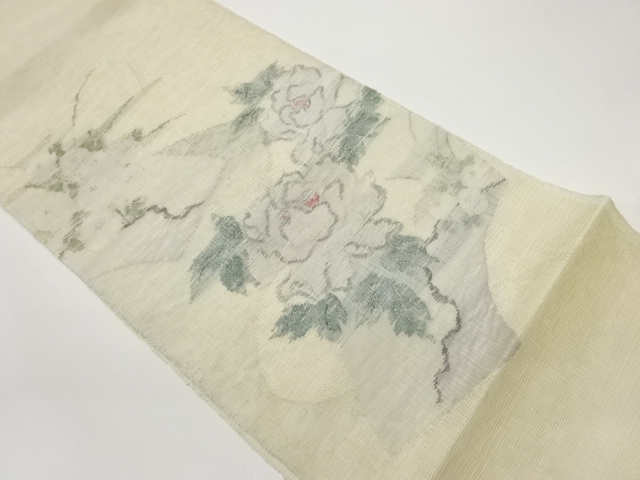 JAPANESE FUKURO OBI FOR SUMMER / WOVEN PEONY